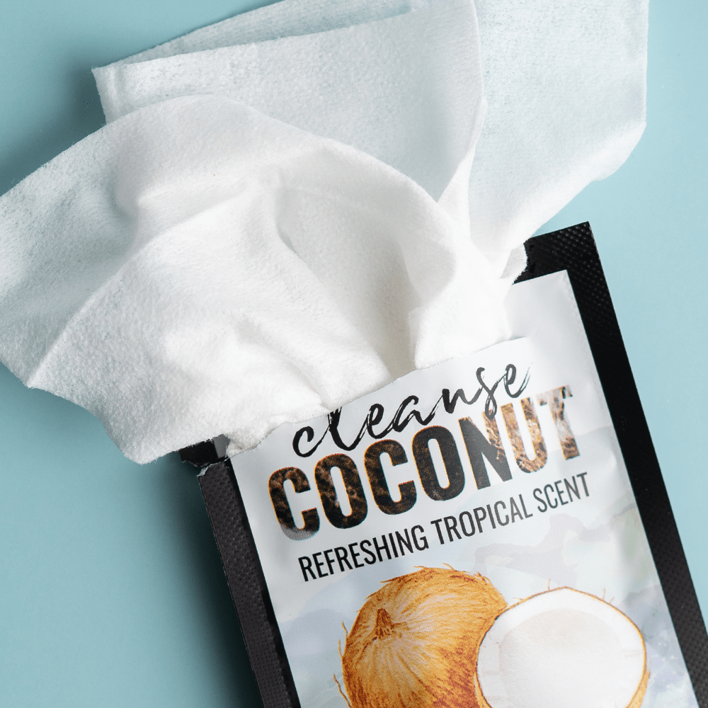 Alchemy Cleanse Coconut Scented Wipes close-up shot
