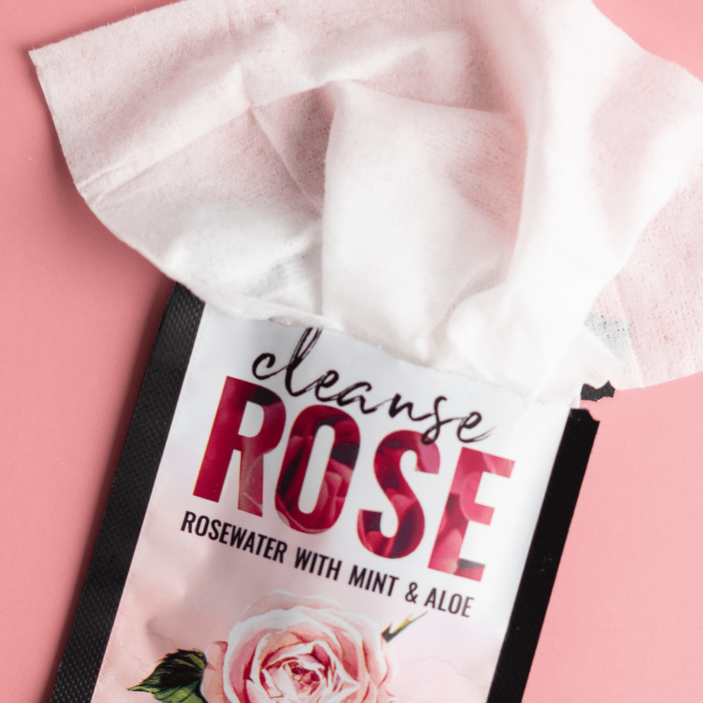 Alchemy Cleanse Rosewater Scented Wipes close-up shot