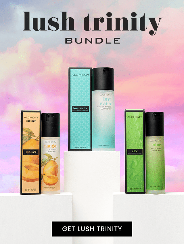 Lush Trinity bundle with products on a colorful background with black text