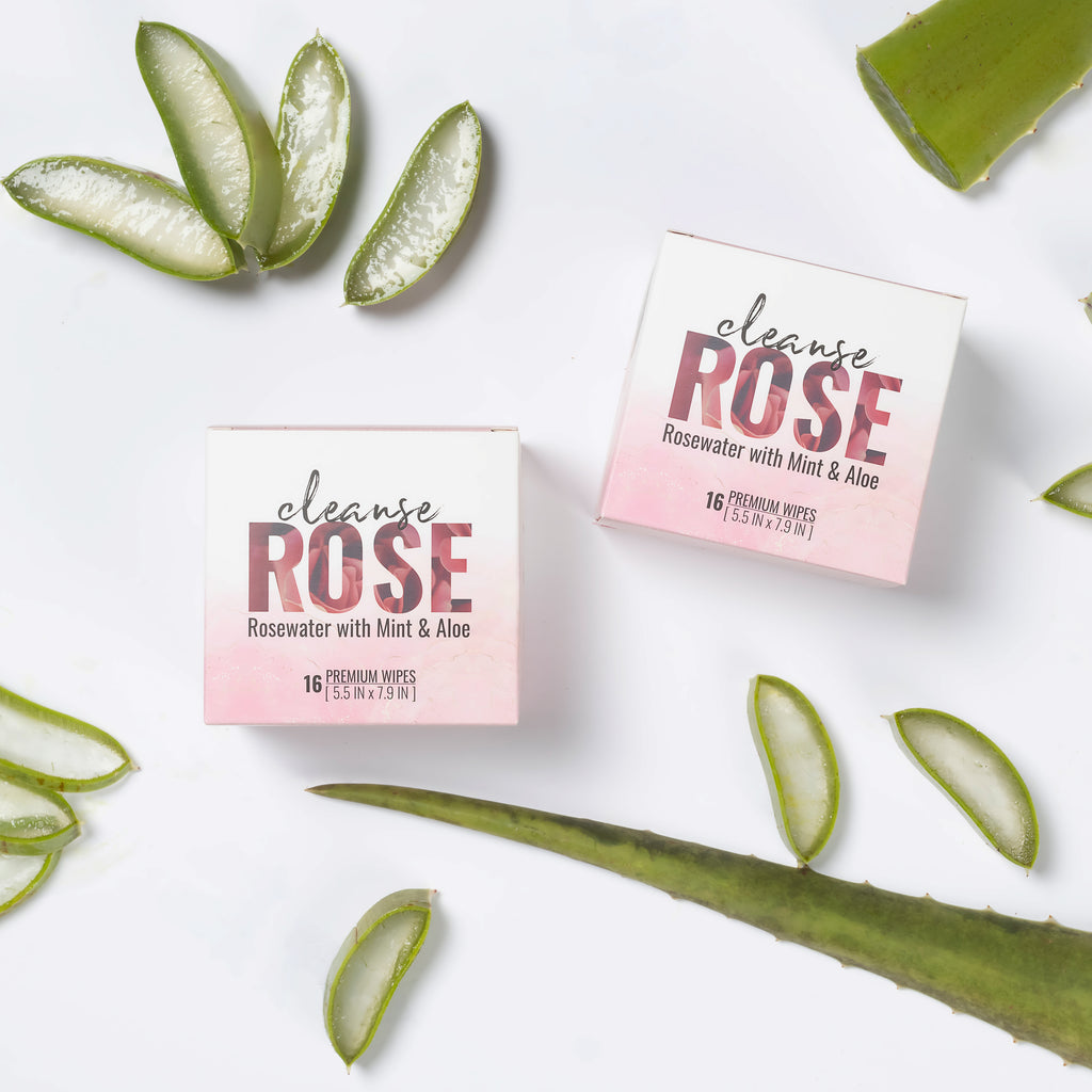 Cleanse by Alchemy® Refreshing Rosewater with Mint and Aloe Body Wipes with Sliced Aloe Leaves