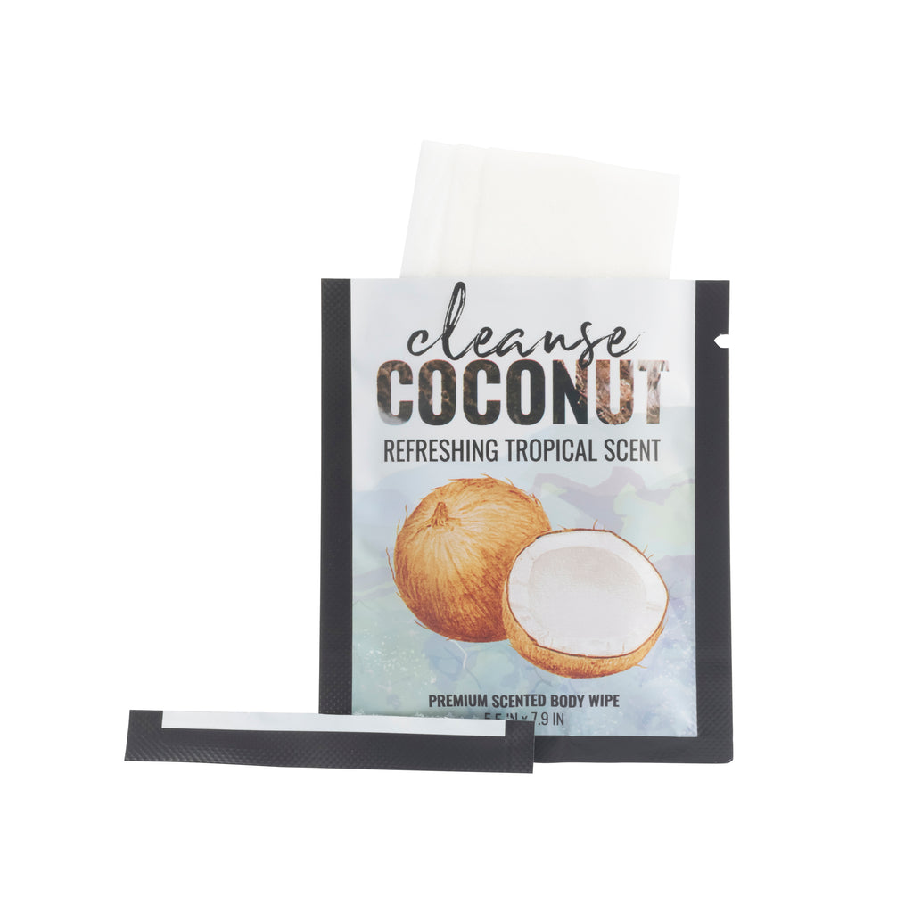 Cleanse by Alchemy® Refreshing Coconut Body Wipe Single Packet with Transparent Background